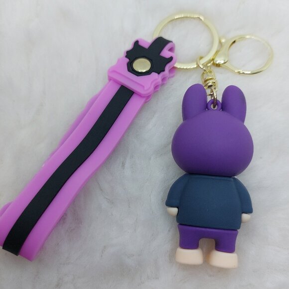 2/$25 Labubu purple with navy outfit keychain with strap "Strive" - Picture 2 of 6
